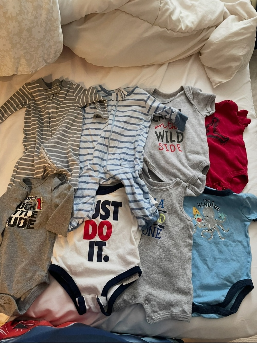 Mixed Baby Onesies & Sleepers - Blue, Gray, White, Red